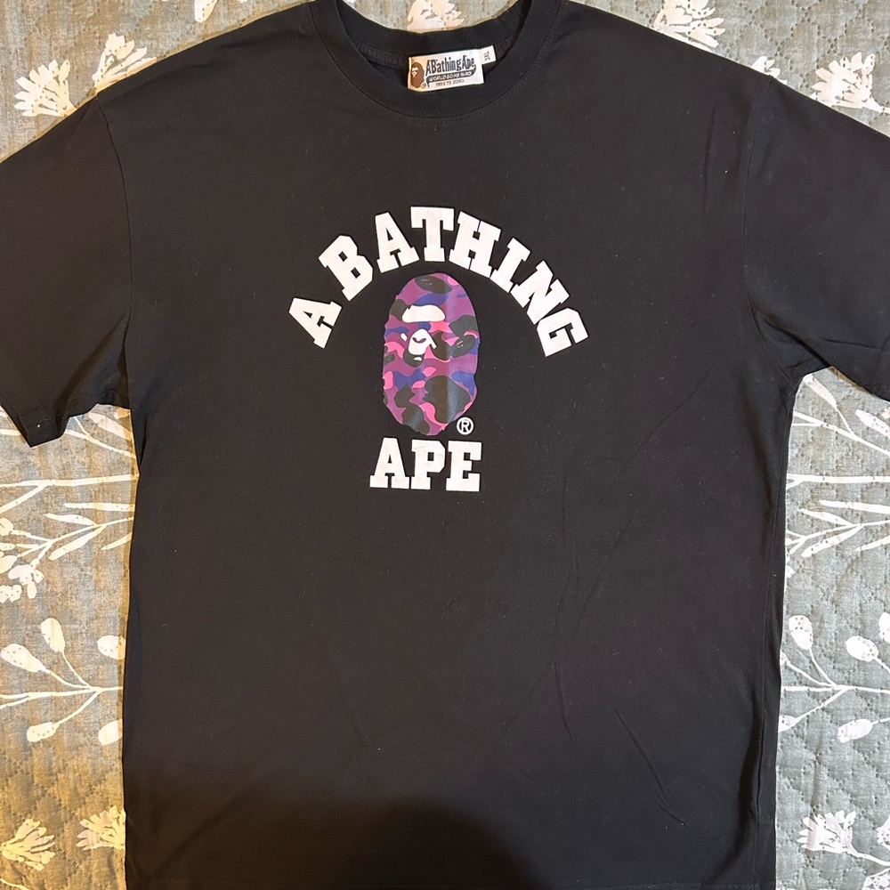 Bape Black Tee with Iconic Purple Ape Camo Logo NWOT!!! GREAT DEAL!!!